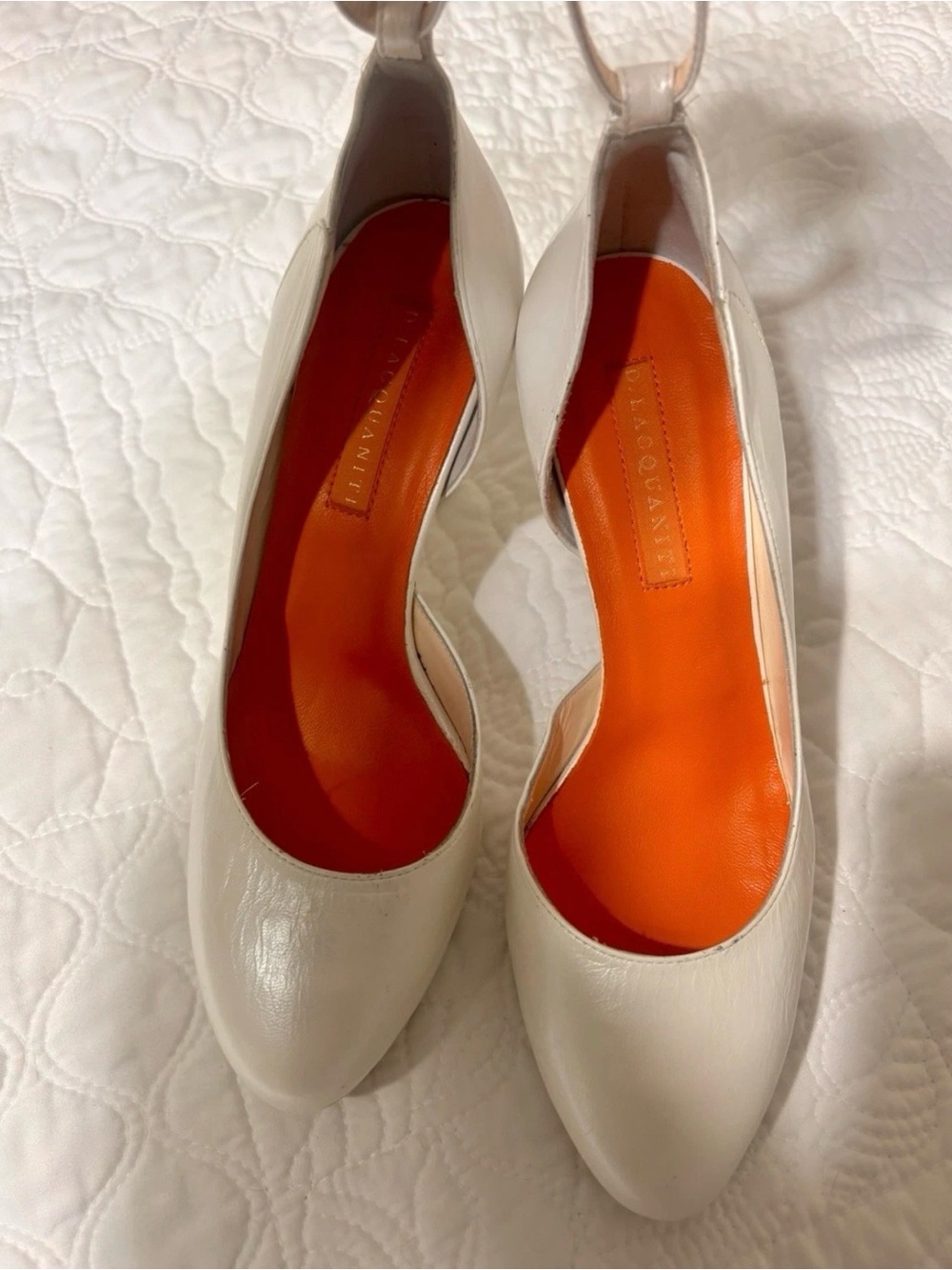 D. Lacquaniti white Satin d'Orsay Mary Jane heels Sz 37 Artisanal, Quiet Luxury